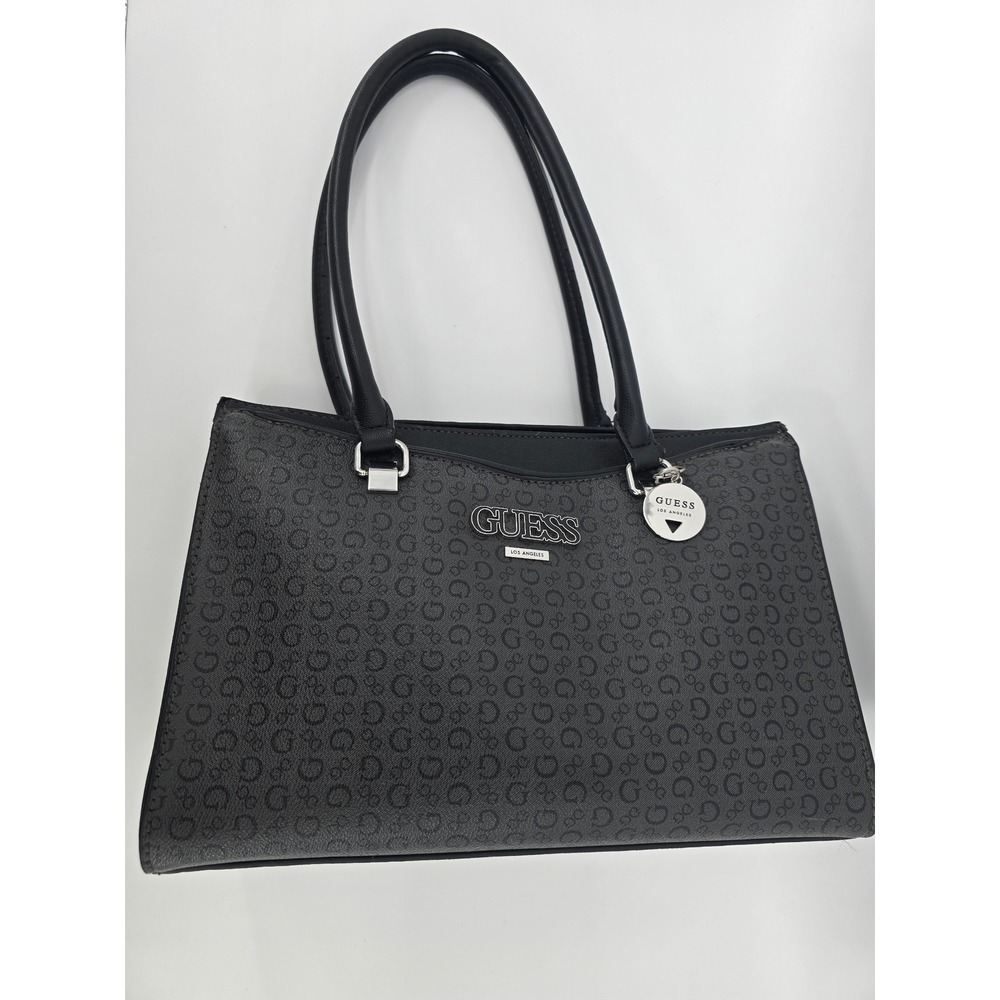GUESS Pampa Tote Bag - Black Monogram Satchel Shoulder Bag